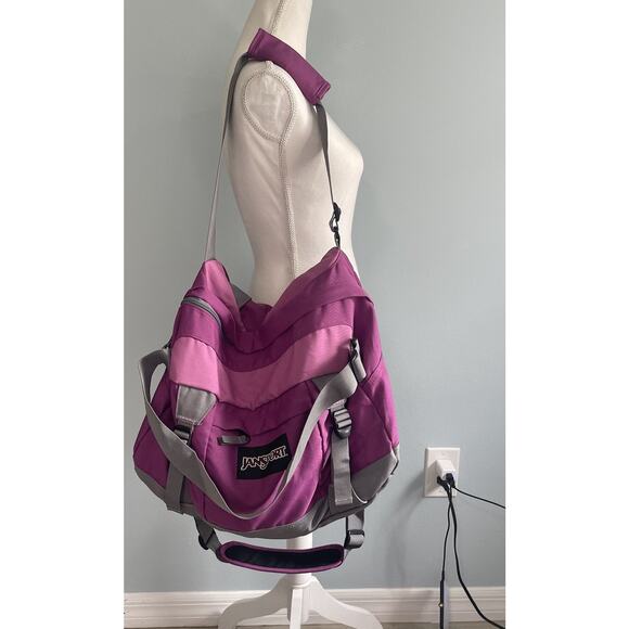 Vintage 90’s Jansport Nylon Duffel Bag Pink Purple Weekender Travel Gym
